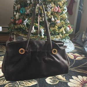 BVLGARI Tote Bag Twist Shoulder Bag Brown (Dark Brown)/Kappa Canvas/Leather